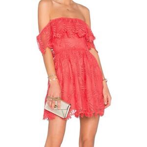Lovers + Friends Dream Vacay Coral Reef Off Shoulder Lace Mini Dress Size Small